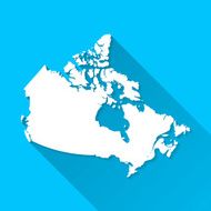Canada Map on Blue Background Long Shadow Flat Design