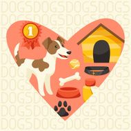 Background with cute dog icons and objects