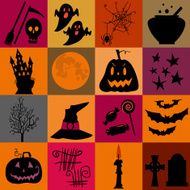 Halloween icons set Bright squares