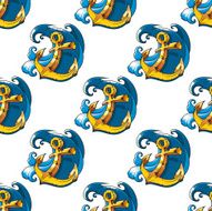 Seamless pattern with vintage anchors in ocean waves