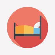 Hotel bed flat icon with long shadow