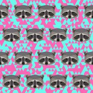 Polygonal abstract raccoon pattern seamless background