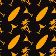 Seamless pattern with coconut palm trees cocktail surfboard N2