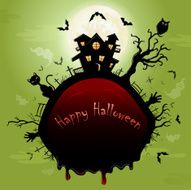 Halloween illustration with cat bats and castle N3