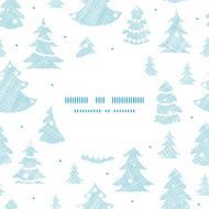 Blue decorated Christmas trees silhouettes textile round frame seamless pattern