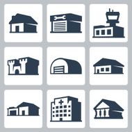 Buildings vector icons set isometric style #3