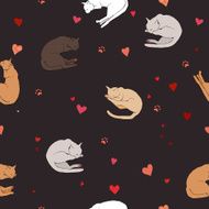 Seamless pattern with cute sleeping cats N2
