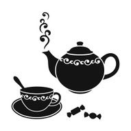 Tea cup and kettle with swirl ornament