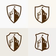 castle fortress on shield vector icon illustration