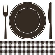Cutlery plate and tablecloth pattern in black white