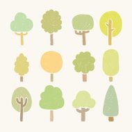 Set of 12 old textured trees