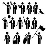 Businessman Business Man Holding Objects Stick Figure Pictogram Icon N2