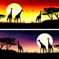 African Giraffes silhouettes safari set N4