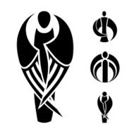 Four stylized angels on white background