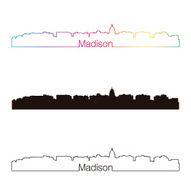 Madison skyline linear style with rainbow