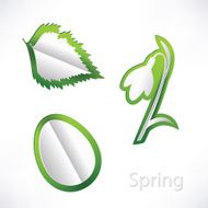 Spring background with snowdrop birch leaf and egg origami