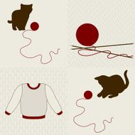 Wool objects and kittens set N2