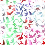 Watercolor Doves and pigeons seamless pattern on white background