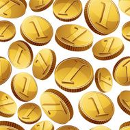 Golden coins falling seamless background