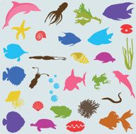 Silhouette of Sea Life (Set#2) seamless background