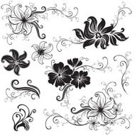 Set of black floral design elements