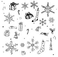 New Year and Christmas design elements bw