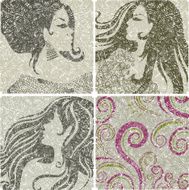 Vector set of grunge vintage closeup portraits N2