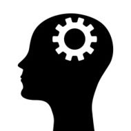 silhouette of a man&#039;s head with picture the mechanism N3