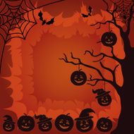 Halloween landscape pumpkins tree and spider N2