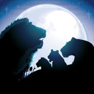 The Lion&#039;s pride silhouettes safari against blue moon