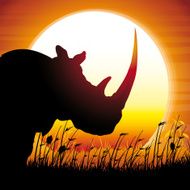 African Rhino silhouette safari against hot sun