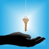glowing house key drops into a cupped hand held out