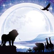 African Lion Elephants Giraffes and Antelopes silhouettes safari at night