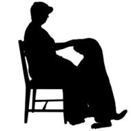 Vector silhouette of people with dog N69