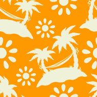 Seamless pattern with coconut palm trees hammock sun N3