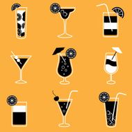 Collection of party cocktails with alcohol