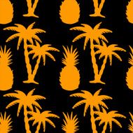 Seamless pattern with silhouettes coconut palm trees and pineapples N2
