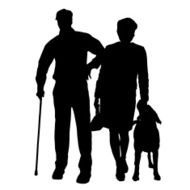 Vector silhouette of people with dog N70