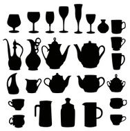 many different tableware silhouette vector N2