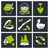 Hunting and fishing icon set