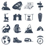 Tourism and camping detailed icons set