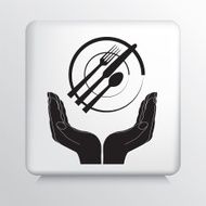 Square Icon With Two Hands Cupping a Plate and Silverware N2
