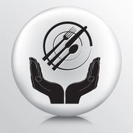 Round Icon With Two Hands Cupping a Plate and Silverware N2