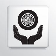 Square Icon With Two Hands Cupping a Vehicle Wheel N2