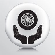 Round Icon With Two Hands Cupping a Vehicle Wheel N2