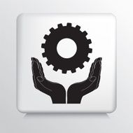 Square Icon With Two Hands Cupping a Cog Gear Silhouette N2