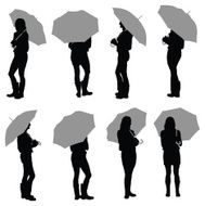 Multiple images of a woman with an umbrella