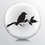 Round Icon with Sparrow Sitting on Branch Black Silhouette