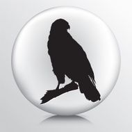 Round Icon with Black Hawk Sitting on Branch Silhouette