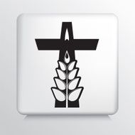 Square Icon with Wheat Stalk and Black Cross Silhouette